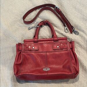 Fossil Red Satchel with Silver Hardware and Detachable Strap